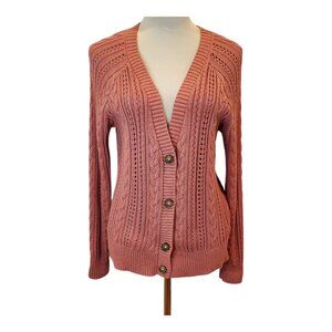 FAT FACE SZ 10 Women's Button-Front Open-weave Long-sleeve Cardigan Sweater